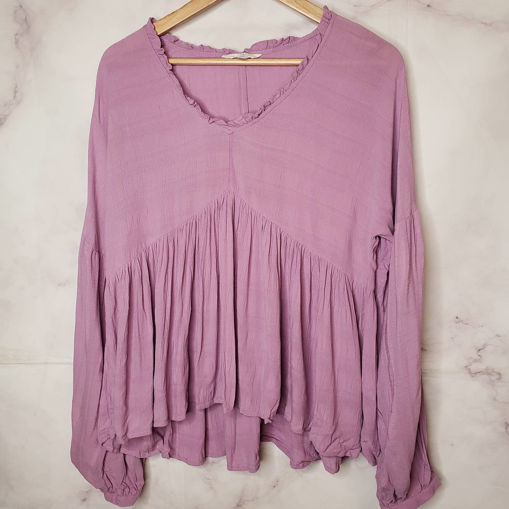 TIME and TRU purple ruffle long sleeve peasant blouse S